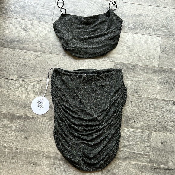 Princess Polly Dresses & Skirts - Princess Polly Size 10a matching set- crop bandeau and mini skirt black sparkly